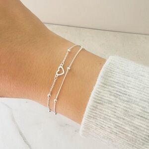 Sterling Silver Heart Bracelet, Cute Dainty Gift Bracelet